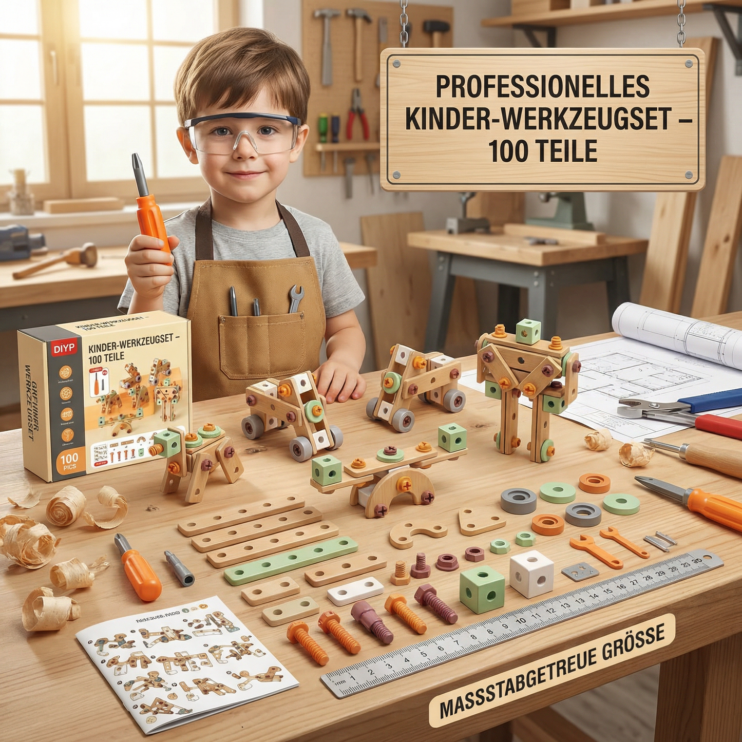 Kinder Werkzeug-Set zum Schrauben & Bauen – Lernspiel mit Zubehör