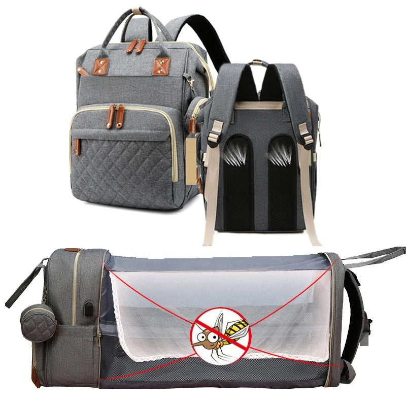 2-in-1 Baby Rucksack mit integriertem Wickelbett