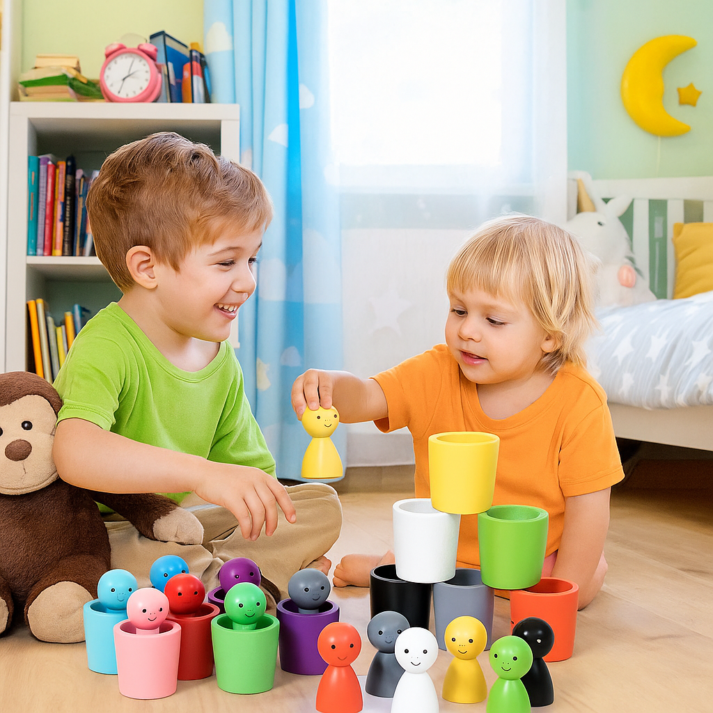 Montessori Farben Sortierbecher Lernspiel aus Holz