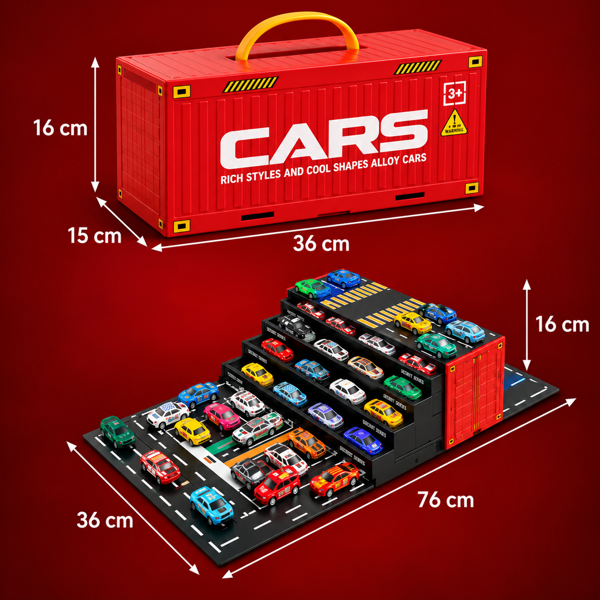 48-teiliges Mini-Druckguss-Rückziehauto-Set mit Aufbewahrungsbox