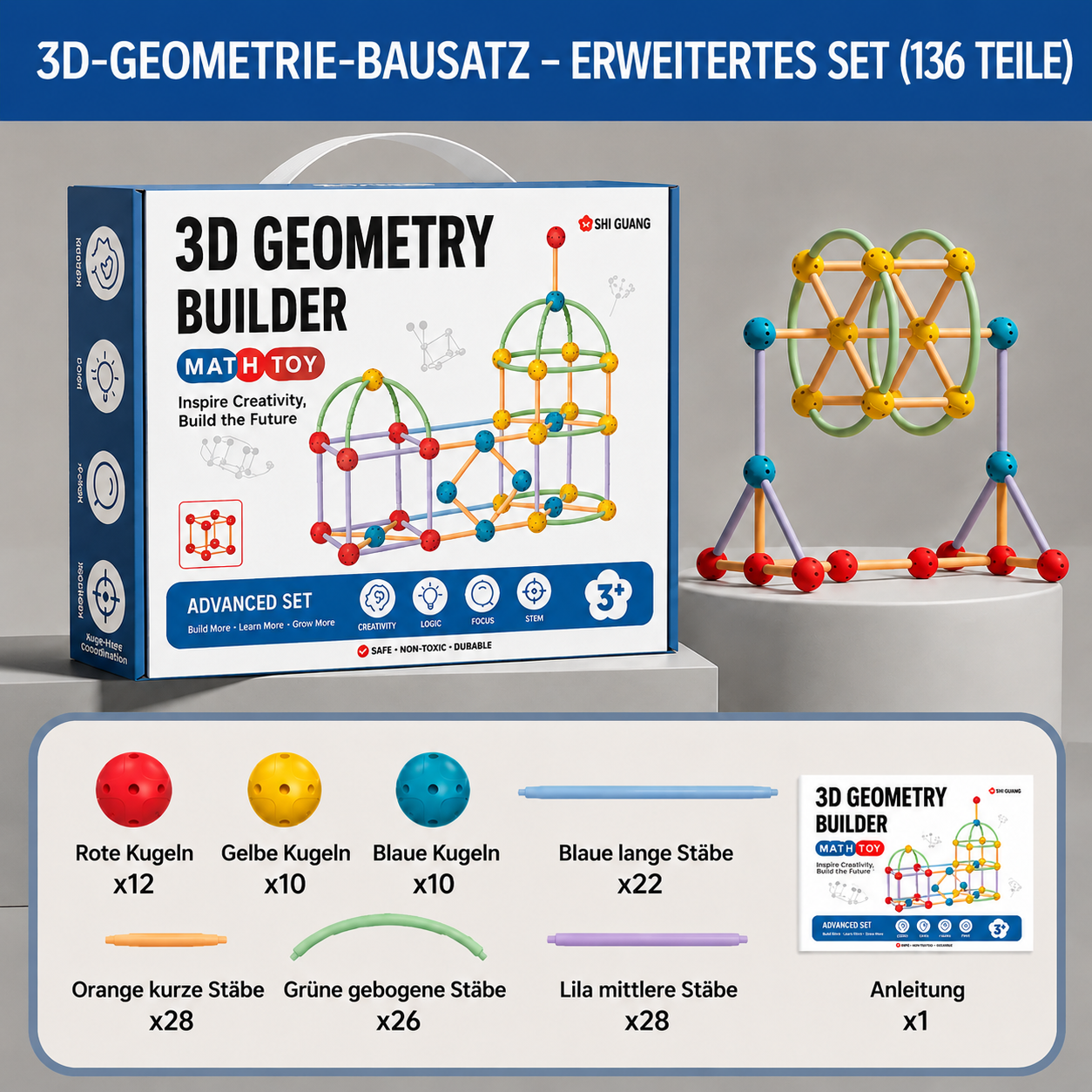 3D-Geometrie-Bauset – Lernspielzeug für Konstruktion & räumliches Denken