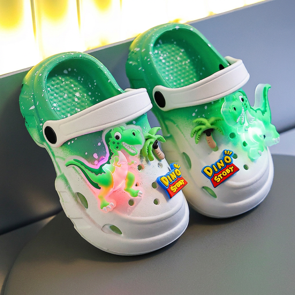 LED-Dinosaurier-Clogs für Kinder – Leuchtende, rutschfeste Sommer- und Strandschuhe für Garten und Strand