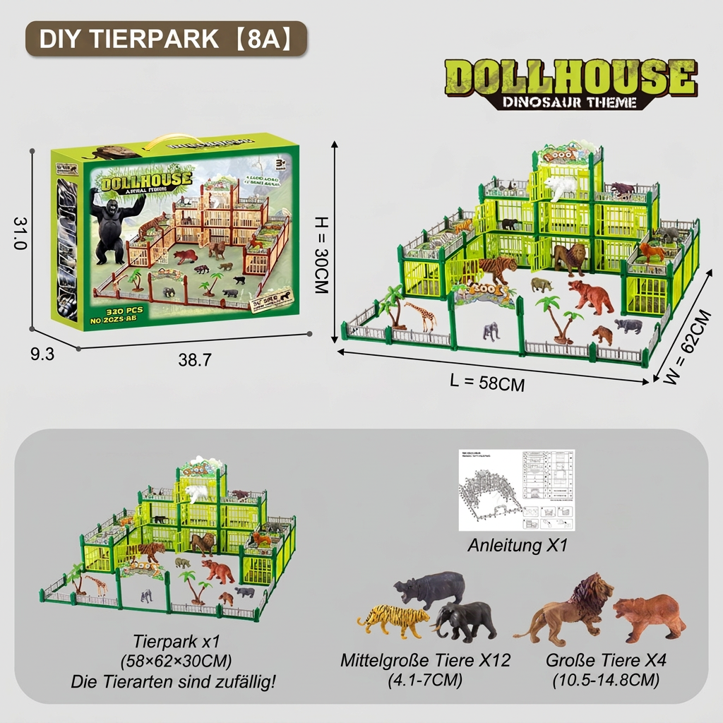 Modulares Zoo-Spielset zum Selbstbauen mit Tierfiguren & interaktiven Gehegen