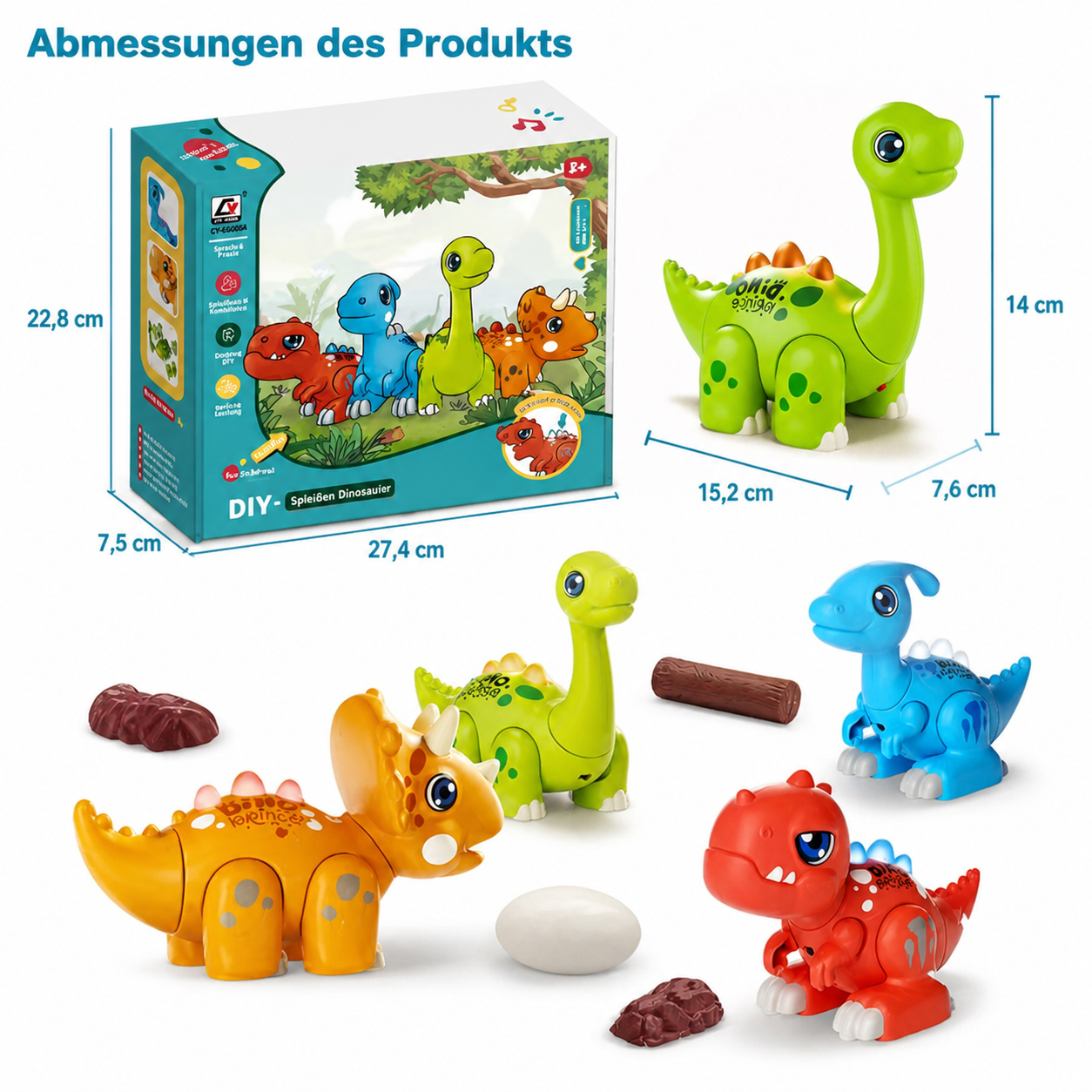 Einfach zusammenbaubares STEM-Dinosaurier-Lernspielzeug mit Licht & Sound