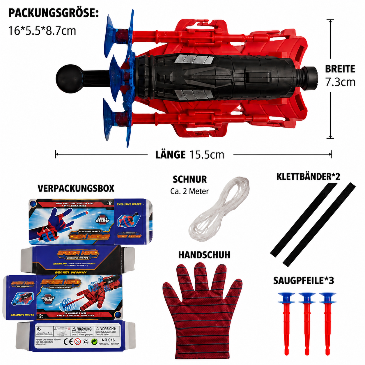Superhelden-Netzwerfer-Handschuhset – Handgelenk-Werfer mit Saugnapf-Pfeilen