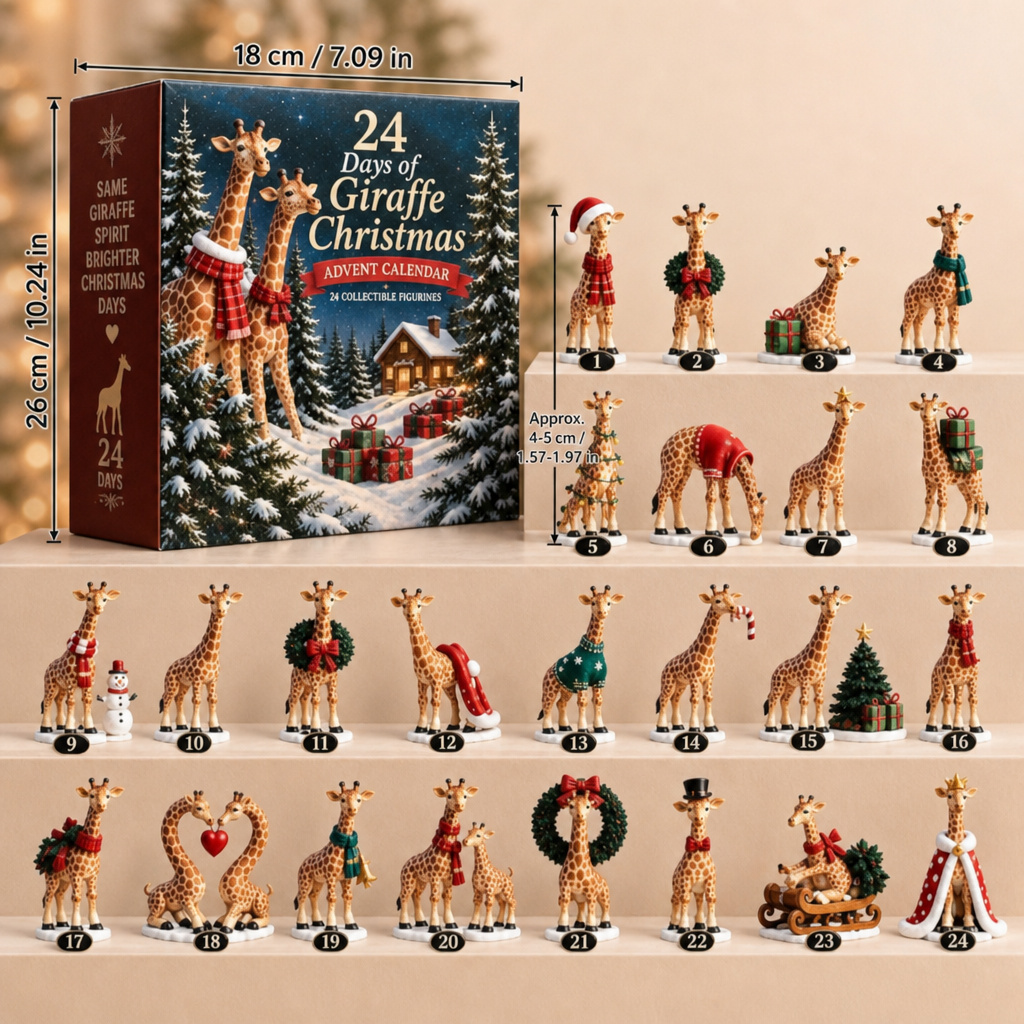 24-Tage-Weihnachts-Adventskalender mit Giraffenfiguren