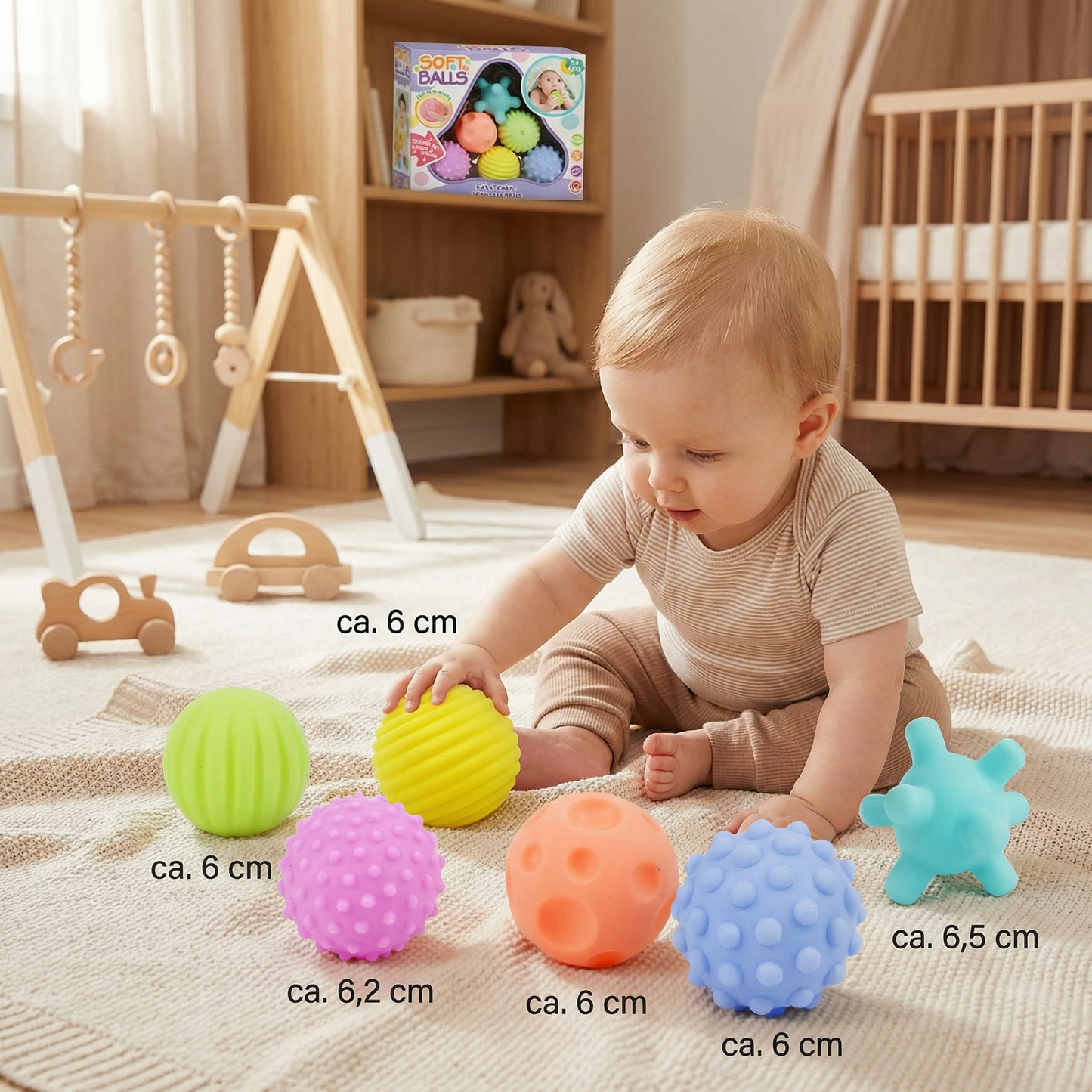 6er Set Sensorik-Bälle – Weiche Tastsinn- & Massagebälle für Babys & Kinder