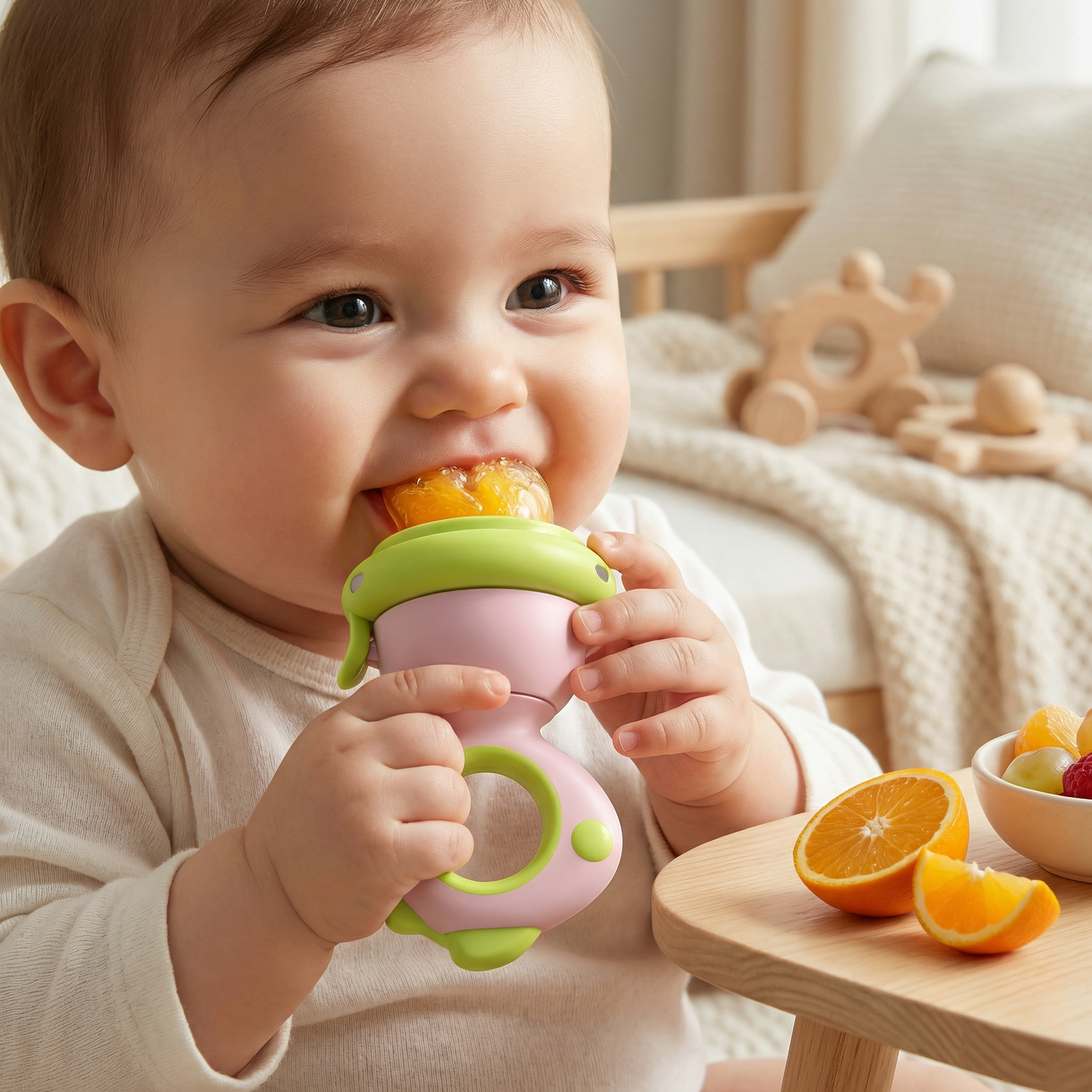 Baby-Fruchtsauger – Silikon Beißring mit Druckmechanismus