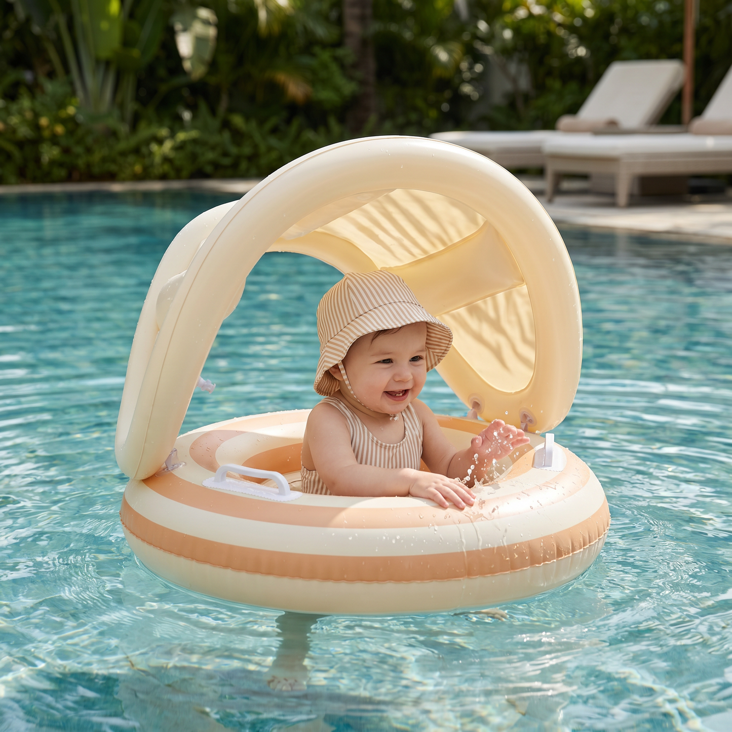 Aufblasbarer Retro Lollipop Baby-Schwimmring mit abnehmbaren Sonnendach – Sicherer Sitz von 6–36 Monaten