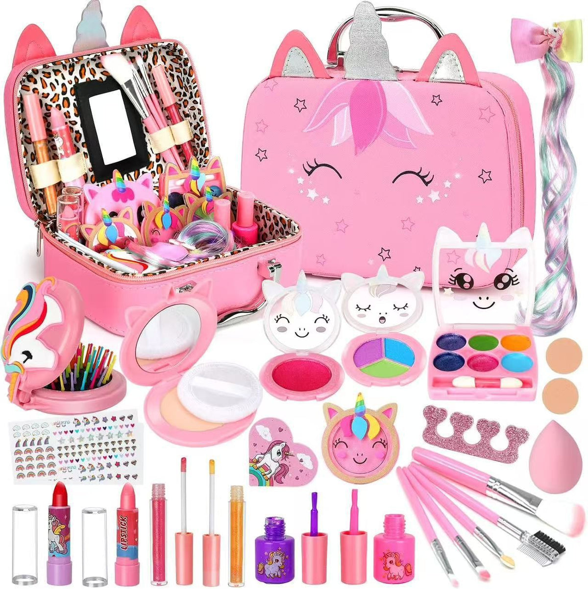 Umweltfreundliches & leicht abwaschbares Prinzessinnen-Make-up-Set für Kinder mit Kosmetiktasche