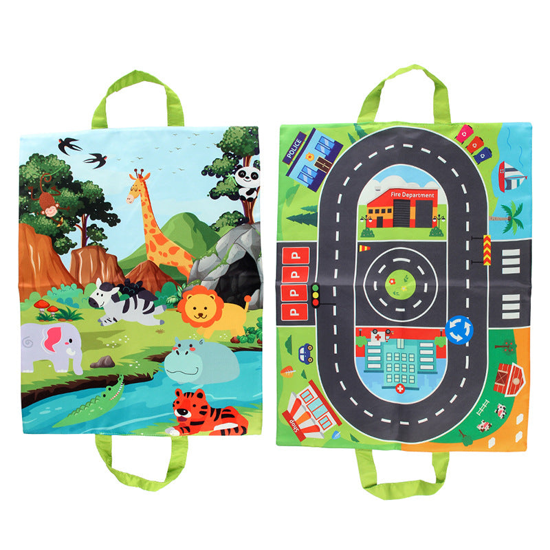 2in1 Sensorische Plüsch Spielzeug Autos mit Straßenmatte und Tasche für Unterwegs