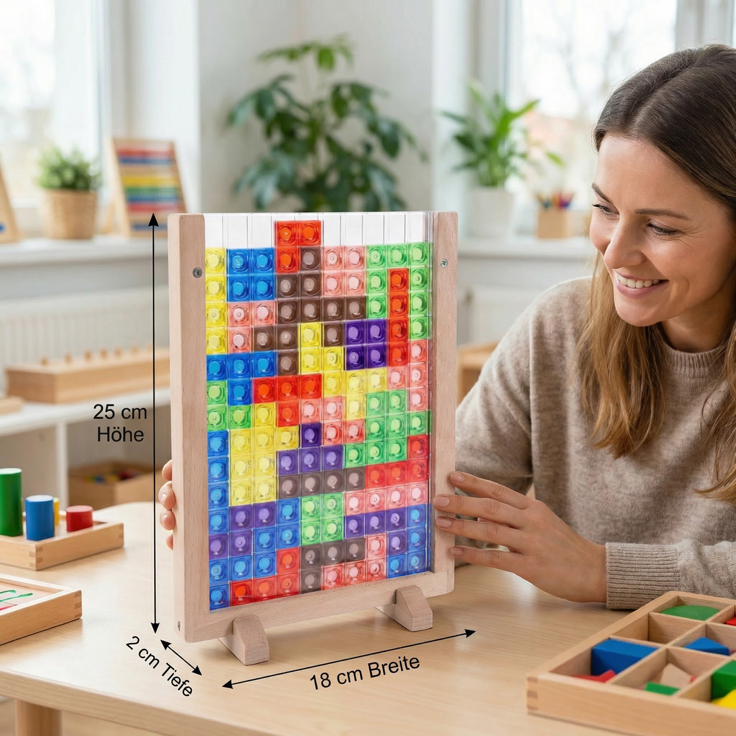 3D Farben Baustein Puzzle mit Holzrahmen – Pädagogisches Montessori Lernspiel
