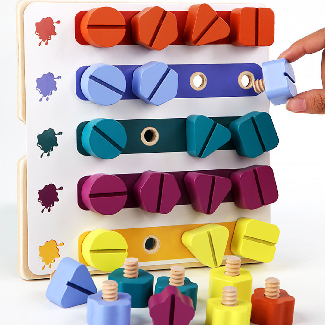 Montessori Schrauben- Holz- und Farbspielzeug