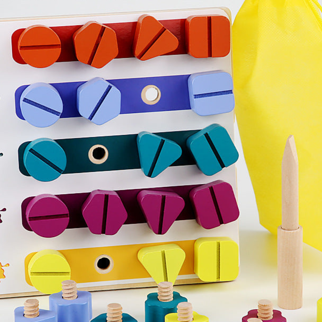 Montessori Schrauben- Holz- und Farbspielzeug