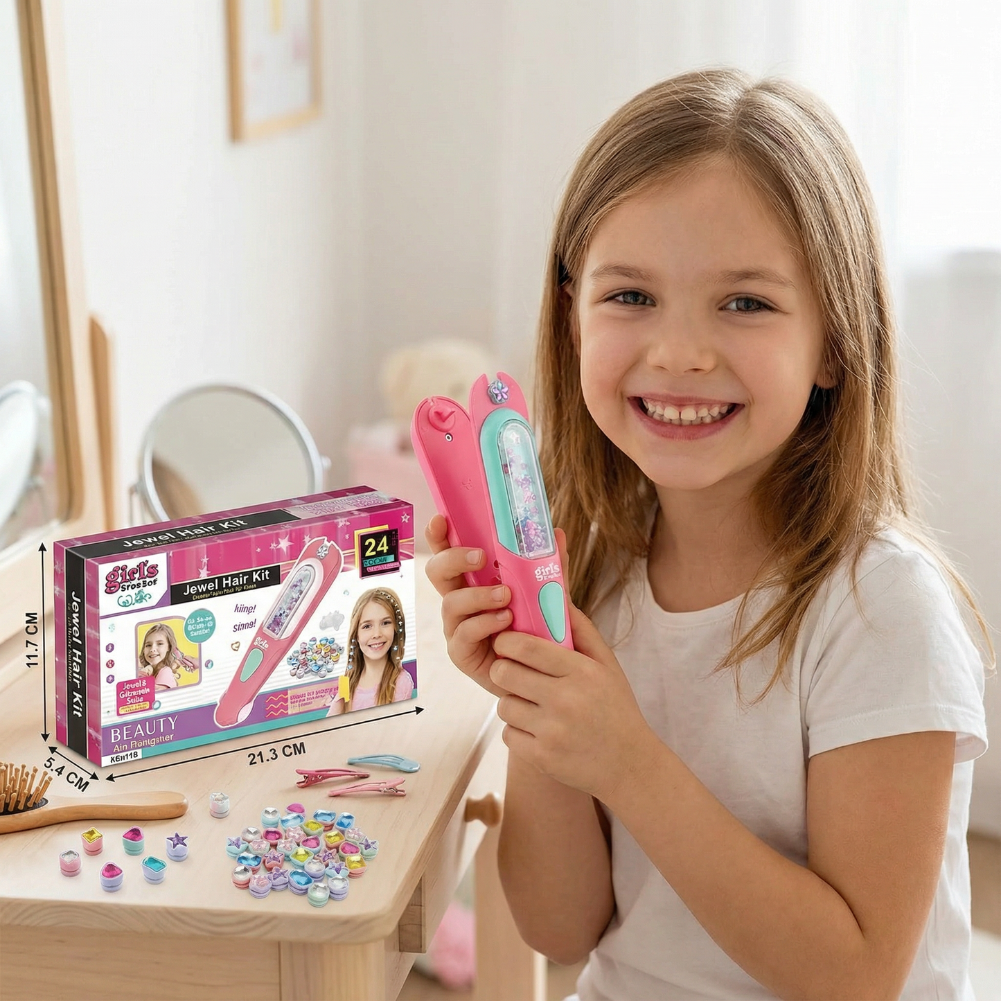 Haar-Glitzerstein Stempel Set für Kinder – Styling-Kit mit wiederverwendbaren Strasssteinen