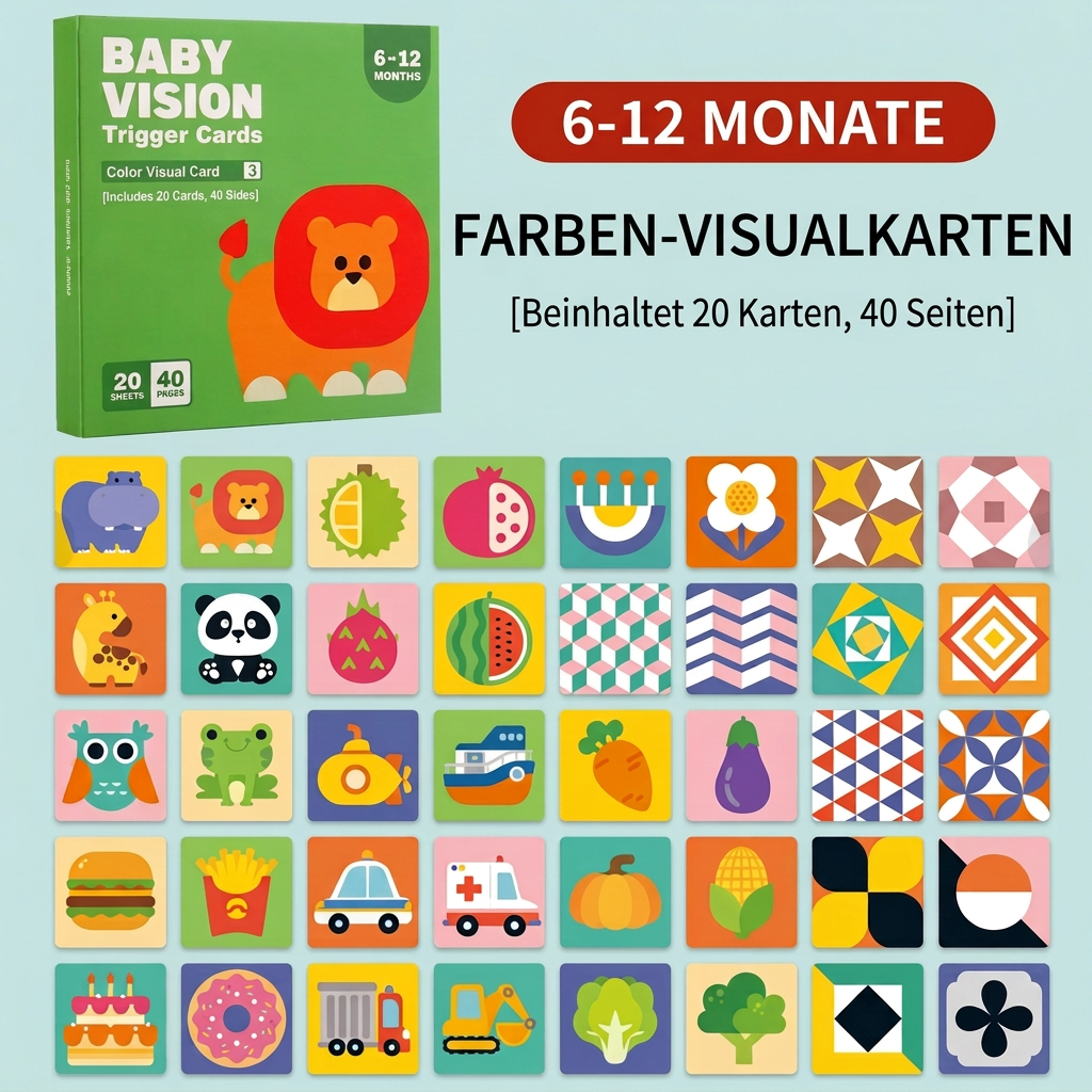 Montessori Lernkarten für Babys – Visuelle Stimulation, Farberkennung & Sortierset