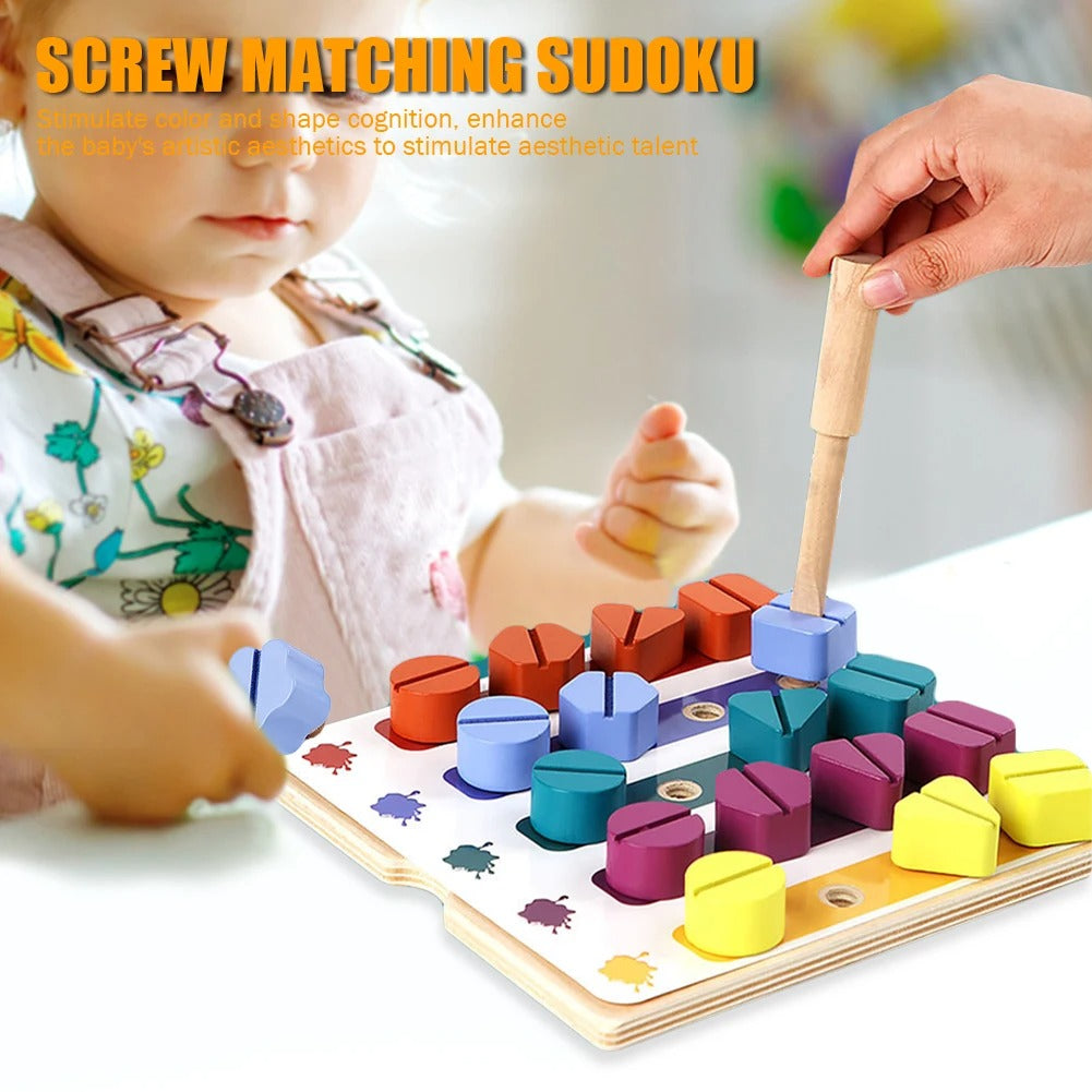 Montessori Schrauben- Holz- und Farbspielzeug