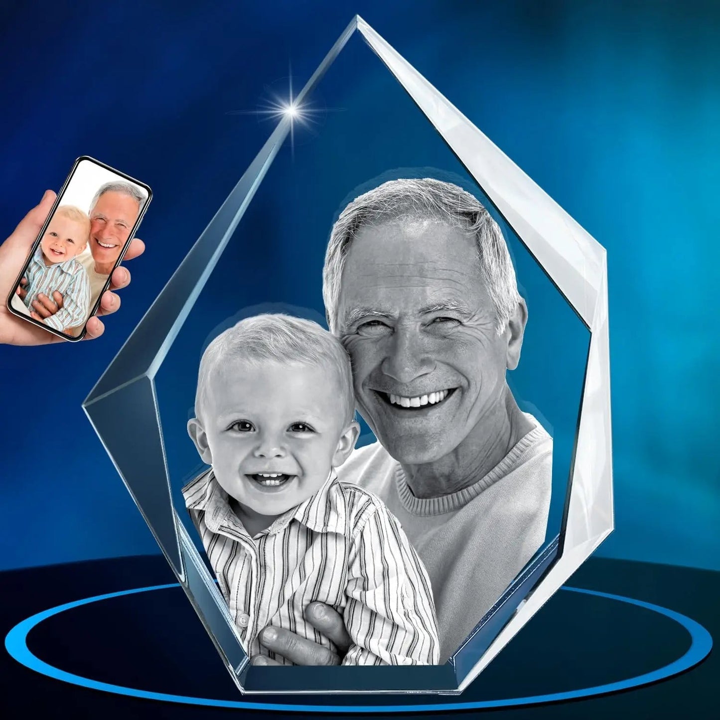 Personalisierte 2D/3D Edelsteinform Kristall Erinnerung mit Laser Gravur