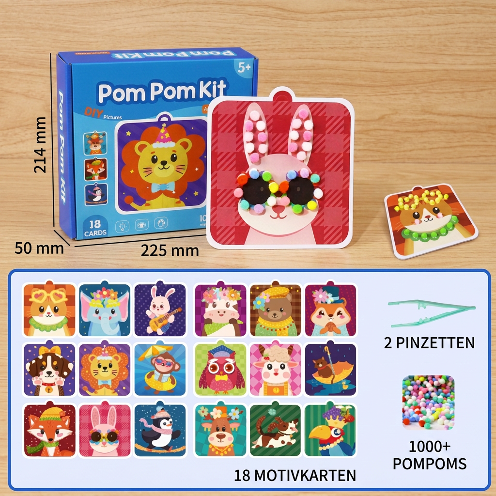 Flauschiges Pompon-Tier-Bastel- & Malset