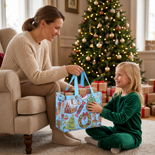 Wiederverwendbare Weihnachts-Geschenktaschen mit Griffen – Verschiedene festliche Designs