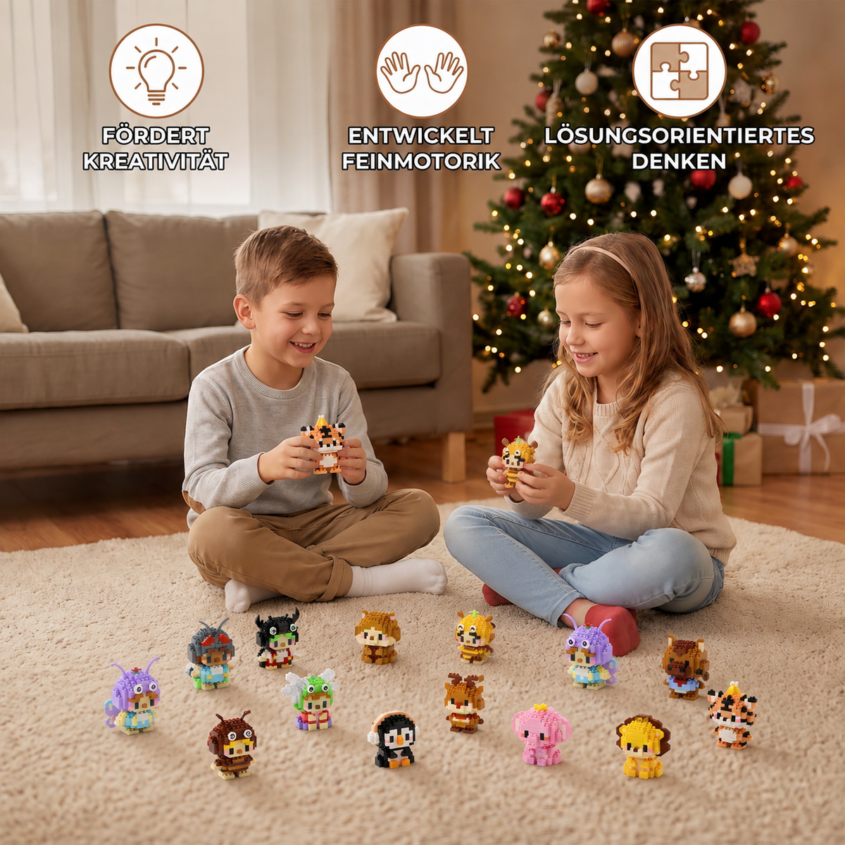 Niedlicher Tier-Baustein-Adventskalender für Kinder