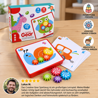 Kreative Zahnrad-Puzzle-Reisebox mit Aktivitätskarten für Kinder