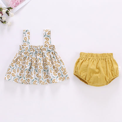 Sommerliches 2-teiliges Baby-Mädchen Set – Kariertes Trägerkleid mit passendem Höschen