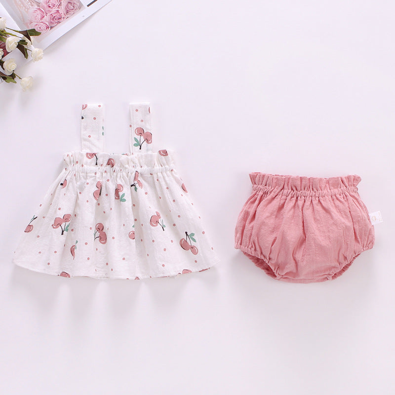 Sommerliches 2-teiliges Baby-Mädchen Set – Kariertes Trägerkleid mit passendem Höschen