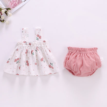 Sommerliches 2-teiliges Baby-Mädchen Set – Kariertes Trägerkleid mit passendem Höschen