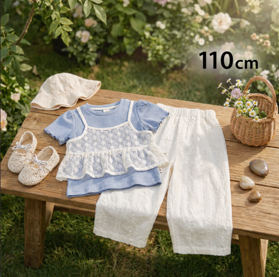 Süßes 3-teiliges Baby-Mädchen Set für Frühling & Sommer – Kurzarm Oberteil mit Spitze, Hose & Outfit