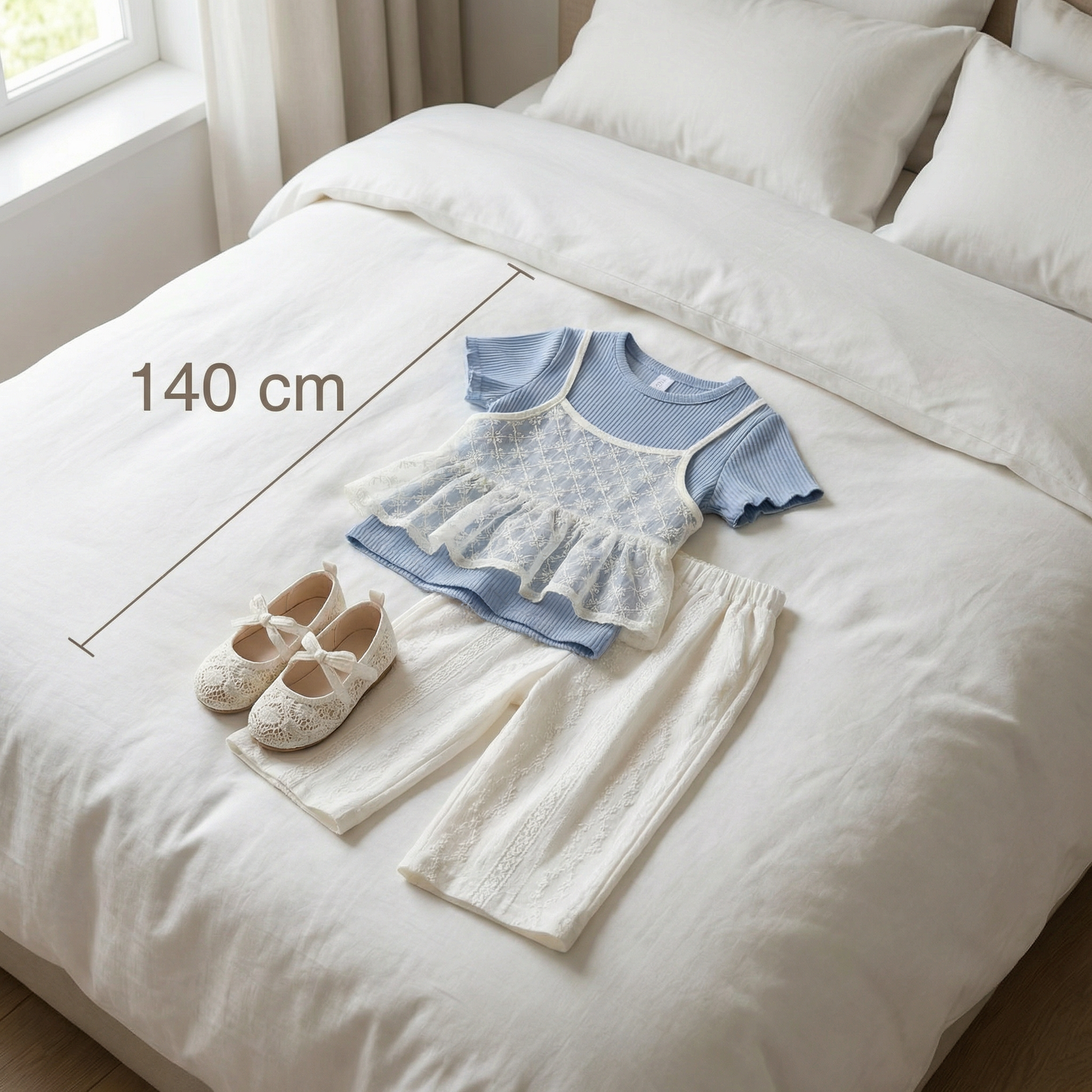 Süßes 3-teiliges Baby-Mädchen Set für Frühling & Sommer – Kurzarm Oberteil mit Spitze, Hose & Outfit
