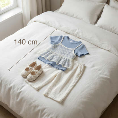 Süßes 3-teiliges Baby-Mädchen Set für Frühling & Sommer – Kurzarm Oberteil mit Spitze, Hose & Outfit