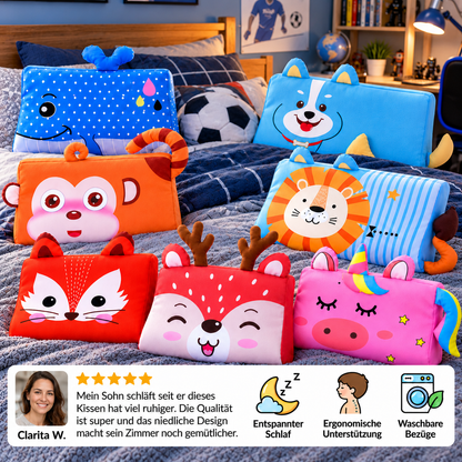Beruhigendes ergonomisches Kinderkissen mit Tiermotiv-Kissenbezug