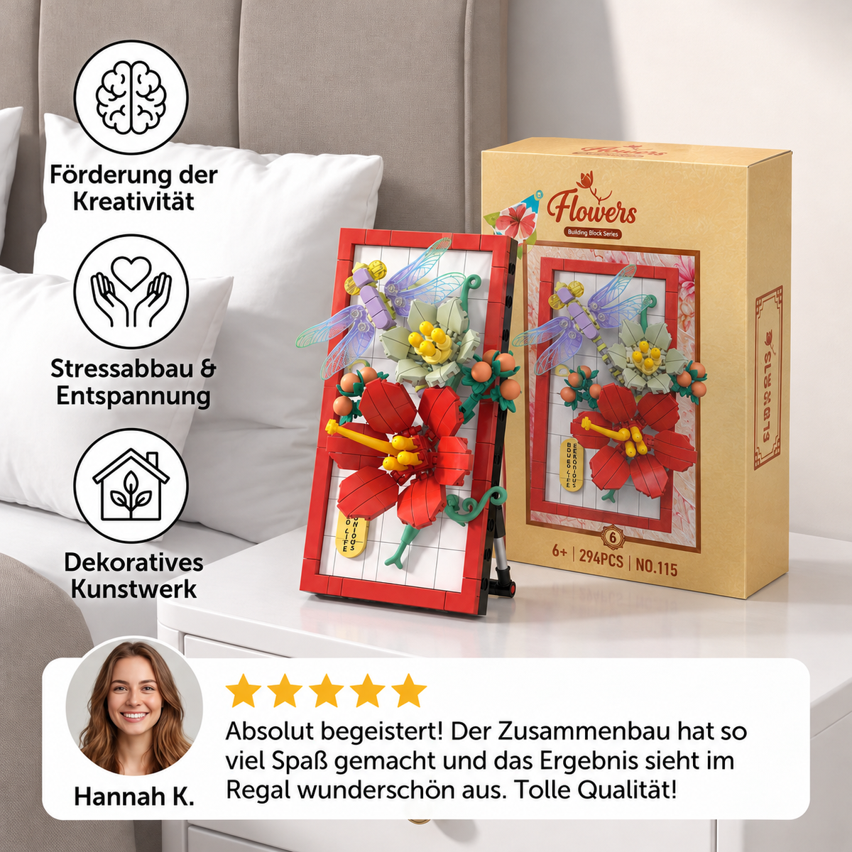 DIY-3D-Naturrahmen-Bausteinset – Blumen & Insekten