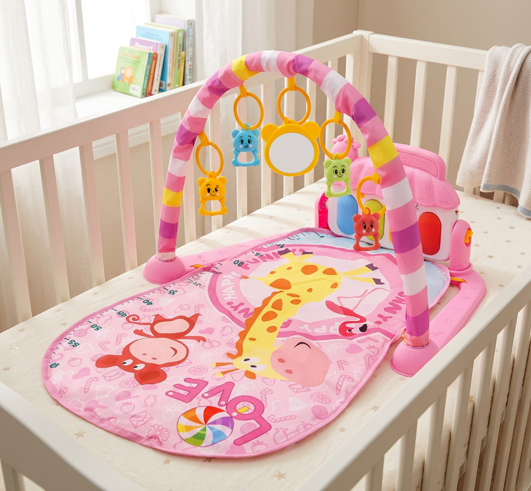 Baby Musik-Spielbogen mit Piano – Interaktive Sensorik Krabbeldecke für 0-24 Monate