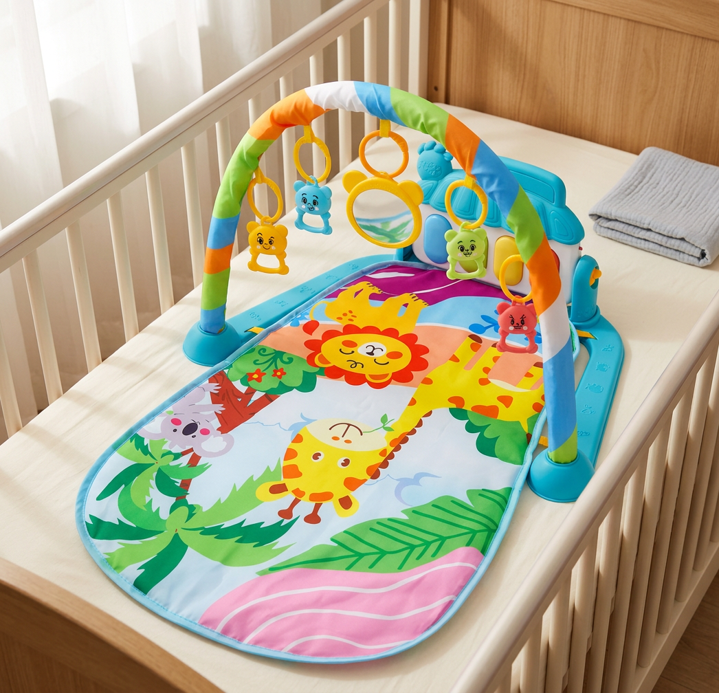 Baby Musik-Spielbogen mit Piano – Interaktive Sensorik Krabbeldecke für 0-24 Monate