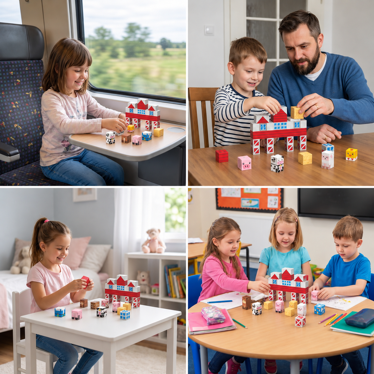 Magnetisches Bauernhof-Baustein-Reisespielset mit Tieren & Scheune