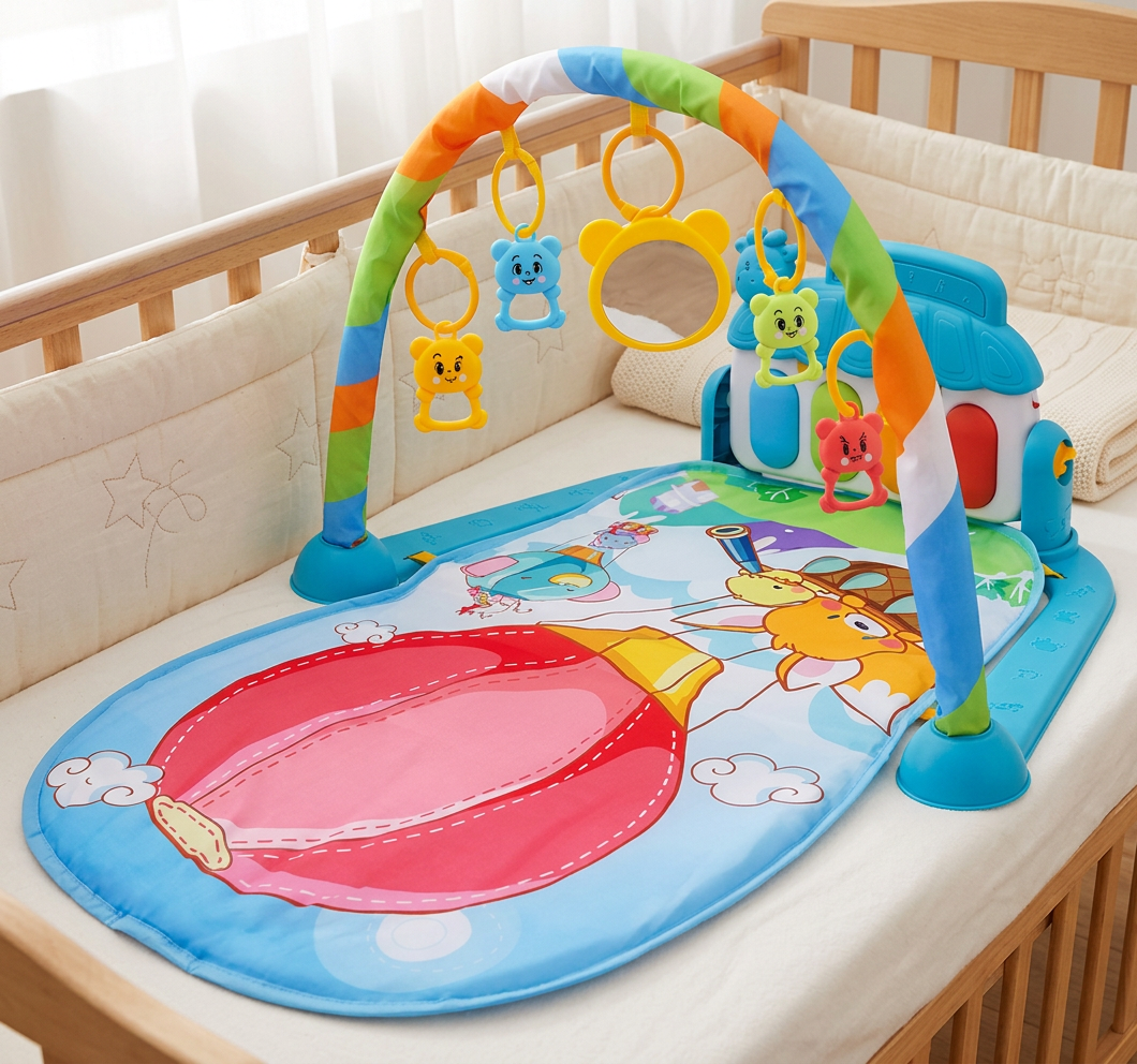 Baby Musik-Spielbogen mit Piano – Interaktive Sensorik Krabbeldecke für 0-24 Monate