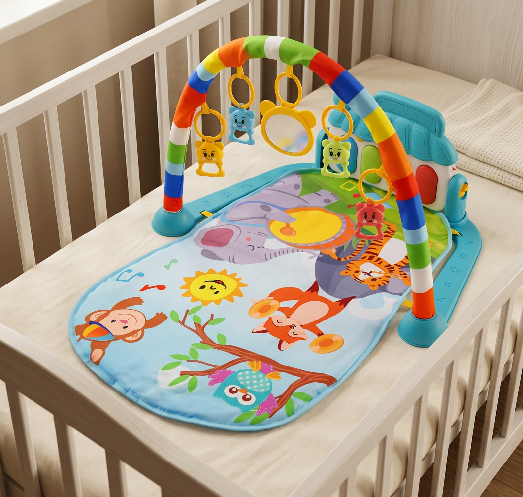 Baby Musik-Spielbogen mit Piano – Interaktive Sensorik Krabbeldecke für 0-24 Monate