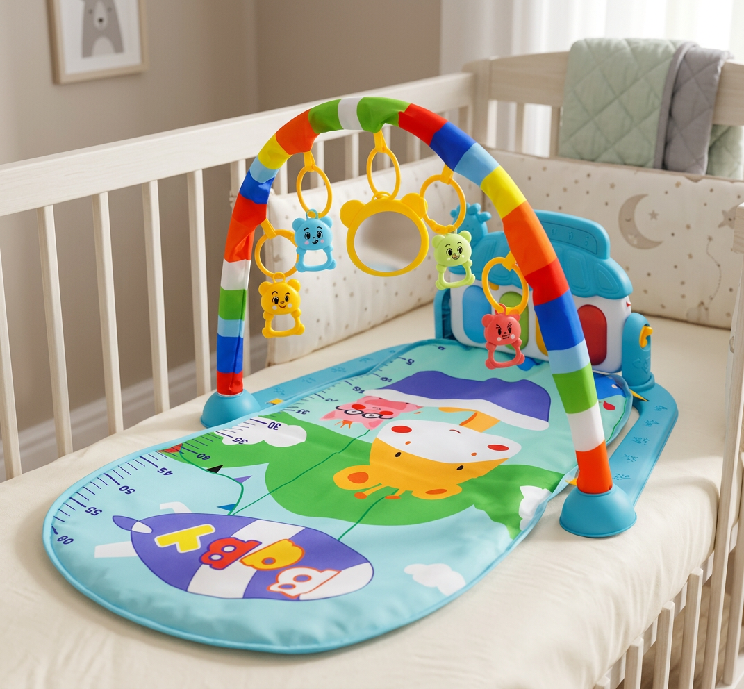 Baby Musik-Spielbogen mit Piano – Interaktive Sensorik Krabbeldecke für 0-24 Monate