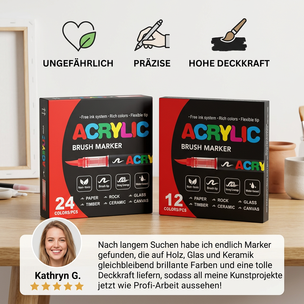Acryl-Farbmarker-Set mit Doppelspitze – Fein- & Pinselspitze