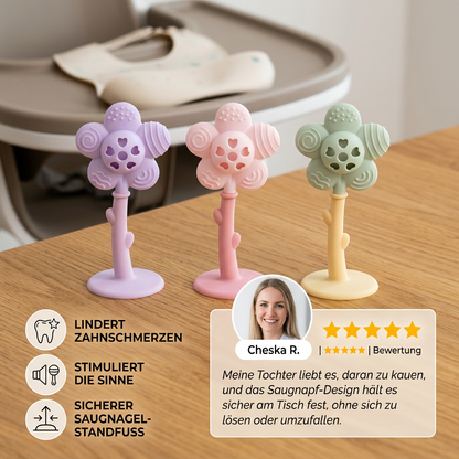 2-in-1 Sonnenblumen-Beißring & Rassel für Babys mit Saugnapfbasis
