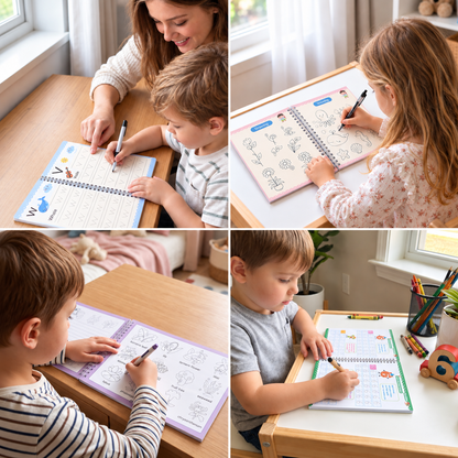 Wiederverwendbare Schreibübungsbücher mit Rillen für Kinder – 6-teiliges Nachspur- & Schreibset