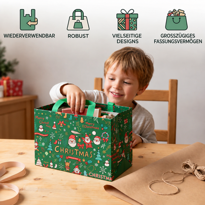 Wiederverwendbare Weihnachts-Geschenktaschen mit Griffen – Verschiedene festliche Designs