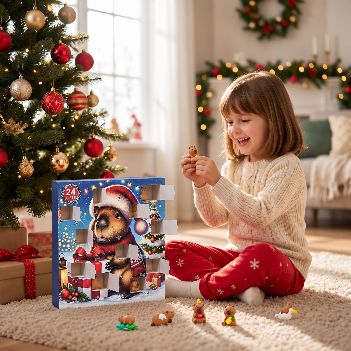 24-Tage-Capybara-Weihnachts-Adventskalender – 24 niedliche Mini-Figuren