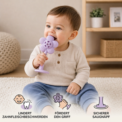 2-in-1 Sonnenblumen-Beißring & Rassel für Babys mit Saugnapfbasis