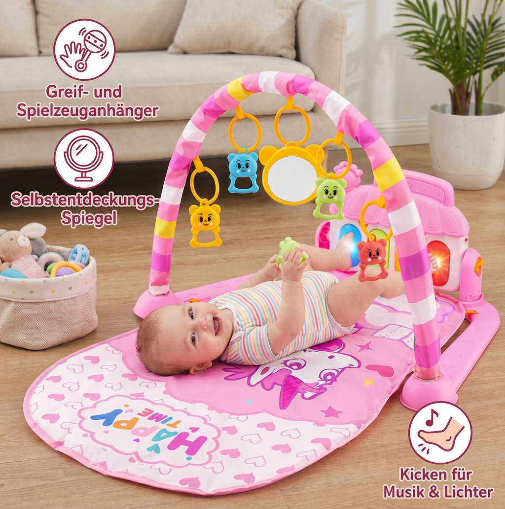 Baby Musik-Spielbogen mit Piano – Interaktive Sensorik Krabbeldecke für 0-24 Monate