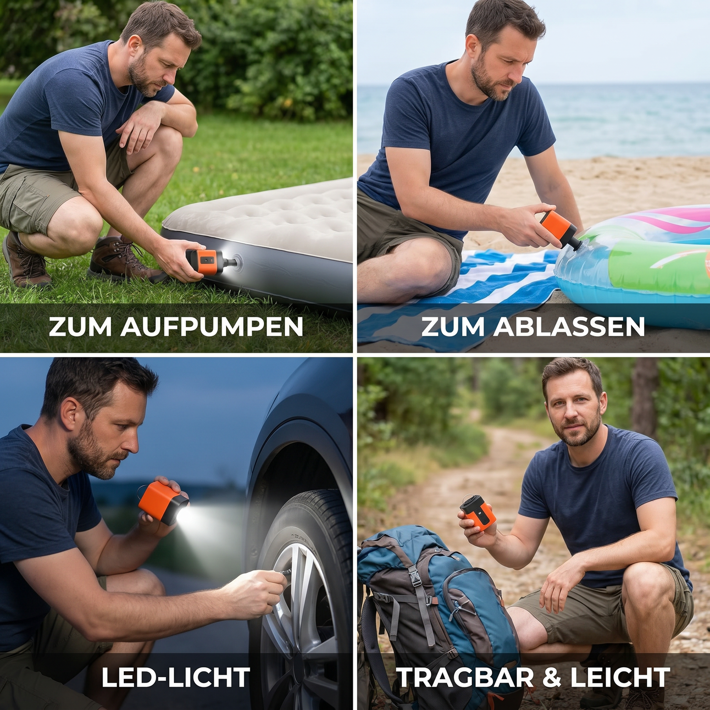 Tragbare Mini-Luftpumpe mit LED-Licht – schnelles Aufpumpen und Ablassen
