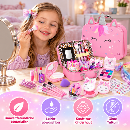 Umweltfreundliches & leicht abwaschbares Prinzessinnen-Make-up-Set für Kinder mit Kosmetiktasche