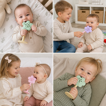 2-in-1 Sonnenblumen-Beißring & Rassel für Babys mit Saugnapfbasis